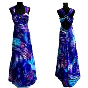 Jolie purple blue leopard animal print sweetheart mermaid open back gown dress